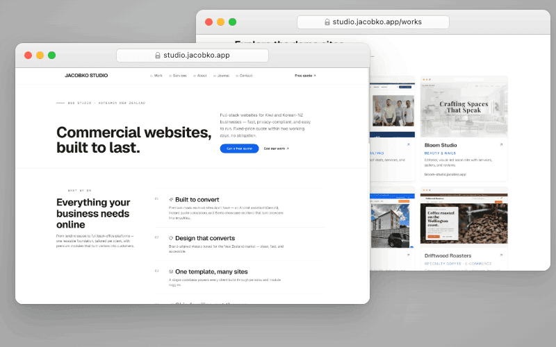 Multi-tenant web platform — studio.jacobko.app
